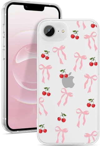 ZTOFERA Clear Case with Bows Pattern for iPhone SE/8/7, Cherry | 4.7-Inch, Cute Cherry & Ribbon Bowknot Design, Soft Flexible TPU, Shockproof Protective Cover, for Women Girls