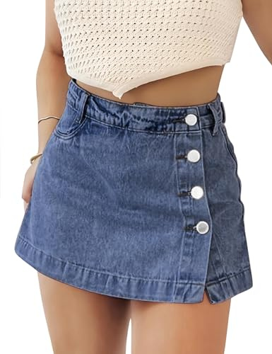 Fengbay Jeansrock Damen Kurz High Waisted Mini Denim Skirt Stretch Minirock | Trendy Skort-Schnitt, Praktische Taschen, Jeans Rock für Casual Sommerdates, Urlaubsreisen und Alltag