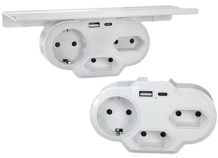 Plyisty Wandsteckdosen-Verlängerung mit Regal, 3 AC-Steckdosen und 2 USB-Anschlüssen (1 Typ C), Überspannungsschutz-Steckdosenleiste, Mehrfachsteckdosen-Splitter für das Wesentliche Im