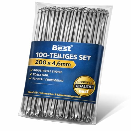 Edelstahl Kabelbinder 100 Stk 4,6x200mm Metall extra stark rostfrei UV | Edelstahl Kabelbinder, Metall Kabelbinder, rostfrei, UV- & hitzebeständig, extra stark, Kabelmanagement, Industrie, Zaunbau