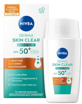 NIVEA Derma Skin Clear Daily UV Fluid SPF 50+ 40 ml – High Protection Sunscreen for Oily & Problem-Prone Skin with Niacinamide, Mattifying Finish & Lightweight Daily Wear UV Defense