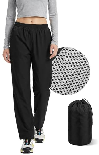Okdance Womens Waterproof Rain Trousers Elastic Waist Black Overtrousers with Storage Bag (UK, Alpha, L, Regular, Regular, Black (Classic))