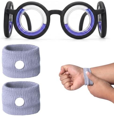 1 Paar Reisekrankheit Brille & 1 Paar Akupressur Armbänder – Anti Motion Sickness Set für Auto, Boot & Flugzeug – Natürliche Hilfe gegen Seekrankheit & Übelkeit