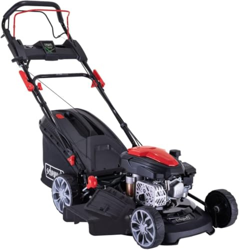 Scheppach Tondeuse Thermique PML46-150ES - 1 Batterie 2Ah + Chargeur Inclus | démarrage hybride - 150 cm³ - largeur de coupe max 46 cm - hauteur de coupe 25-75 mm - bac 55L