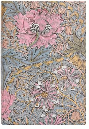 Paperblanks 12-Monatskalender 2025, Morris Heckenkirsche in Pink, Mini, Tagesüberblick, Elastikband-Verschluss