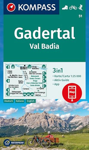 KOMPASS Wanderkarte 51 Gadertal / Val Badia 1:25.000: 3in1 Wanderkarte, mit Aktiv Guide inklusive Karte zur offline Verwendung in der KOMPASS-App. Fahrradfahren. Skitouren.