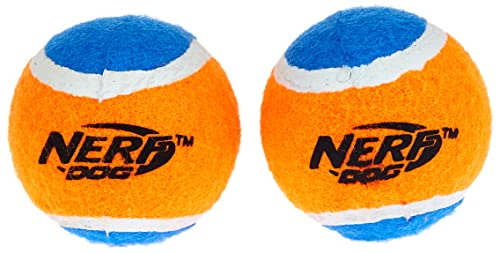 Nerf Dog Hundespielzeug Tennisbälle, mega stark, Tennisball mit Gummifüllung, ohne Squeaker, Durchmesser 6,4cm, 2er Pack