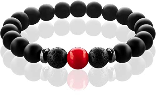 FABACH Chakra Perlenarmbänder mit 8mm Schmuckstein-Perlen, Lavastein und Onyx-Stein (schwarz) - Yoga Armbänder aus Heilsteinen - Energiearmbänder für Damen und Herren