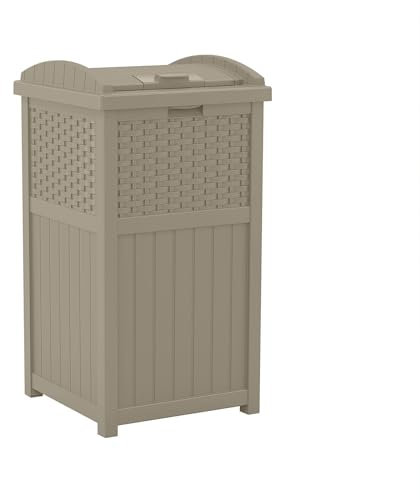 Suncast Poubelle d'extérieur en résine avec Couvercle - pour Jardin, terrasse, Patio - Taupe foncé - 100 litres