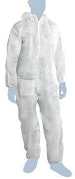 5 TUTA TNT 25 gr. / mq. CE cat I CAPPUCCIO E ZIP ELASTICO AI POLSI E CAVIGLIE USA E GETTA MONOUSO h. 165-180 cm. mis. L