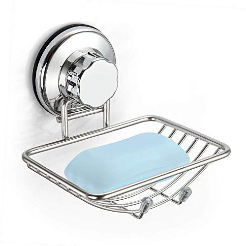 SANNO Saugnapf Seifenschale, leistungsstarke Saugnapf, Schwämme Halter für Badezimmer, Küchendusche - rostfreier Edelstahl (Silber)