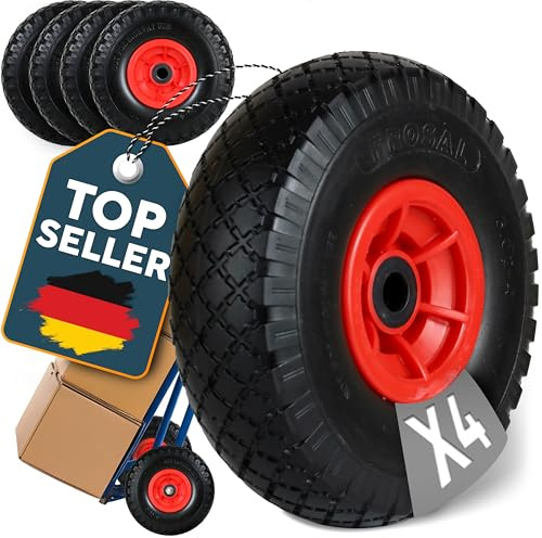 FROSAL 4 x Sackkarrenrad - PU Rad 260 mm 3.00-4 – pannensicheres Ersatzrad für Sackkarre und Bollerwagen – Nabenlänge 60 mm – Achse 20 mm – wartungsfrei, geruchsarm & leiser Lauf