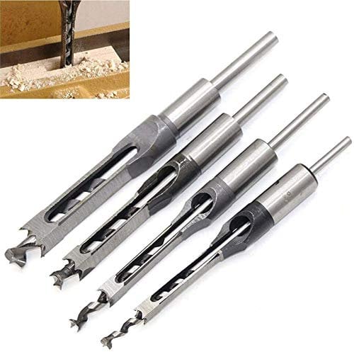 4Pcs Square Hole Drill Bit Set, Woodworking Mortise Chisel Saw Set for DIY Wood Opening Drilling Tools (6.4mm/8mm/9.5mm/12.7mm)