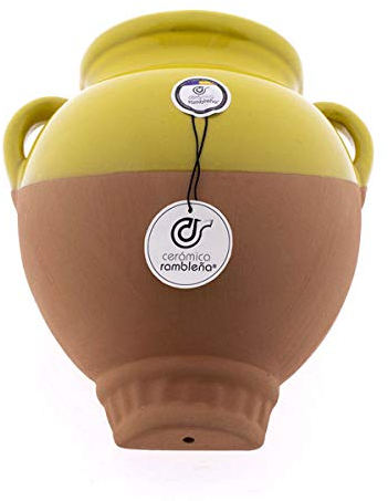 CERÁMICA RAMBLEÑA | Maceta Colgante orza | Maceta de Barro para Colgar | Maceta Pared orza Amarillo - Modelo D64 | 15x17x12 cm