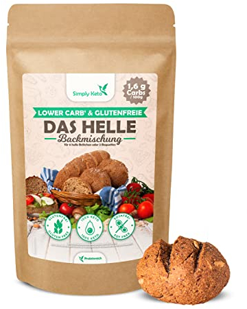 Simply Keto Die Helle Lower Carb* Brot Backmischung - Für glutenfreies Brot, 6 Brötchen oder 2 Baguettes - Nur 1,6g Kohlenhydrate pro 100g - Geeignet für Lower Carb* & Ketogene Ernährung - 260g
