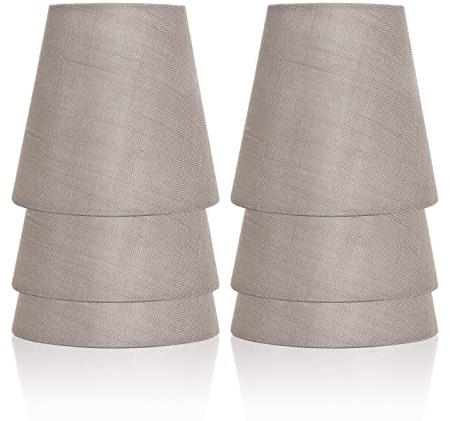 Fuloon 6er Set Lampenschirme für Kerze Kristall Kronleuchter Wandleuchte Hängelampe Stoff Lampenschirm (Grau)