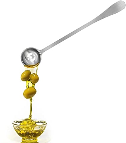 Prasacco Cuchara de acero inoxidable para cerezas con orificio de drenaje, cuchara pequeña para servir aceitunas, pepinillos, cebollas, cucharas ranuradas para tarro