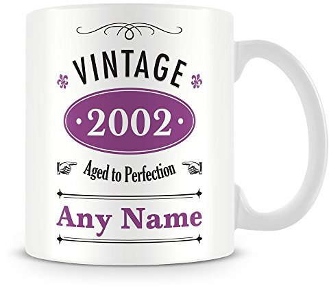 YINGD Mug personnalisé vintage 2002 (âge 20) – Cadeau personnalisé pour 20e anniversaire – Ajouter un nom – Violet