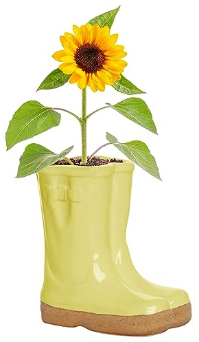 Petite Yellow Ceramic Double Wellington Boot Shaped Indoor/Outdoor Plant Pot