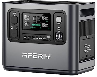 AFERIY Tragbare Powerstation 960Wh, 1200W (2400W Peak) LiFePO4 Batterie, 1,5 Stunde Schnellladung, 12 Anschlüsse, Sinuswellen 230V, USV, Mobile Stromversorgung für Outdoors Camping