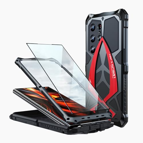 Galaxy S24 Ultra Case 5g Militar Metal Teléfono Funda para Samsung S24ultra Estuche con Strap Antigolpes Back Cover - Rojo