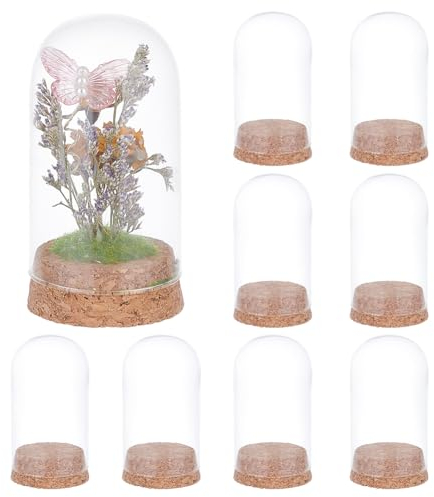 BENECREAT 10 Uds Tarros Decorativos de Cúpula, Campana de Cristal con Base de Corcho para Almacenamiento de Flores, Campana de Cristal con Cúpula de Exhibición de 4.7x9cm, Especímenes
