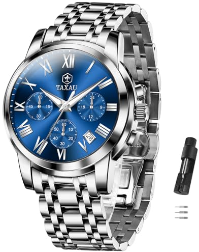 Taxau Männer Business Uhren Edelstahl Luxus Männer Chronograph Uhren Römisches Zifferblatt Klassische Männer Armbanduhr Wasserdicht Leuchtend mit Datum Reloj para Hombre