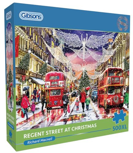 Regent Street at Christmas Puzzle, 500 XL, Londoner Weihnachtsbeleuchtung, extra großes Puzzle, 100 % recyceltes Premium-Puzzle für Erwachsene, tolles Geschenk für Erwachsene, Gibsons Games B, Co