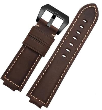 DKWOIS Lederarmband kompatibel mit Timex Kompass Uhrenarmband T2n739 T2n720 T2n721 Serie Uhrenarmband 24 * 16mm Herren konvexe Öffnung(Dark brown black)