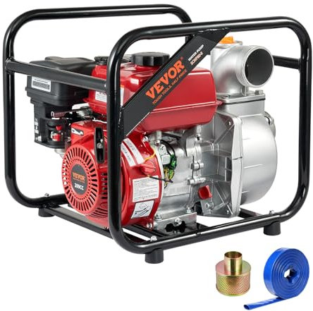 VEVOR Bomba de basura alimentada por gasolina, 3 pulgadas/80 mm, 7HP 242 GPM bomba de transferencia de agua de motor de gasolina de 4 tiempos con manguera de salida de 25 pies/7.62 m máx. elevación de