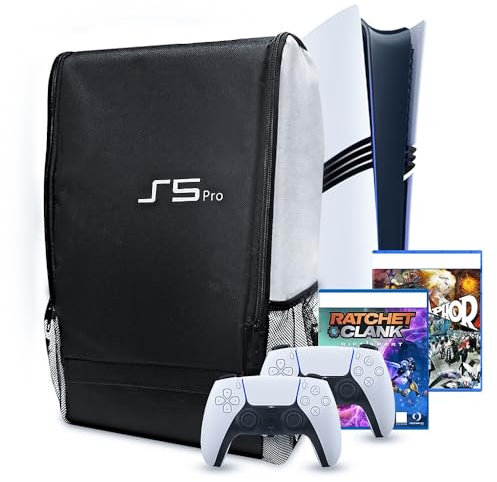 Console Backpack with PS5 Pro, Large Capacity Travel Carrying Case for Sony PlayStation5 Pro Console, Storage for Controller, Game Discs and Accessories