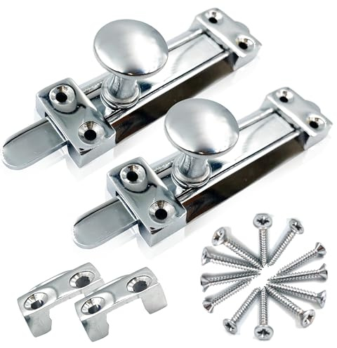 Polished Chrome Sliding Door Lock, Heavy-Duty Steel Door Bolts for Internal Doors, Surface-Mounted Bathroom, Internal Lock Slide for Bedroom, Bathroom & Cupboards (Pack of 2)