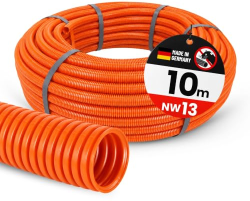 Kalitec 10m Wellrohr PPmod NW 13 Orange - Marderschutz & Kabelschutz | Ungeschlitzter Wellschlauch - UV-beständig - AD 15,8mm & ID 12,9mm - Flexibles Leerrohr für Auto, Garten & Elektro