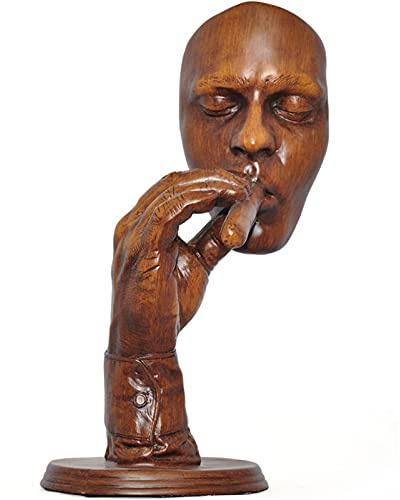 Statues Sculptures Thinking Man Statue, Face and Smoking Man Figurine Male Face Hand Abstract Resin Centerpiece Shop Decoration