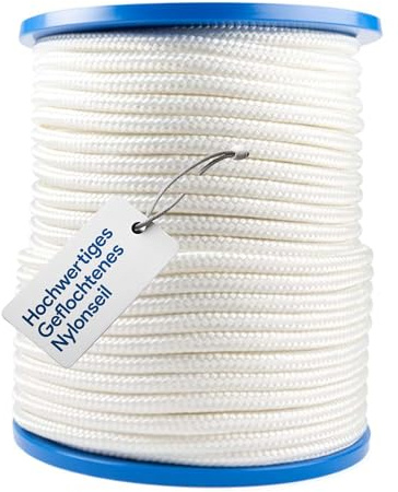 Prorope Nylonseil Paracord 12mm Weiß 100m – Geflochten mit Kern – Bruchlast 2475kg – Belastbare Reepschnur für Hobby & Arbeit