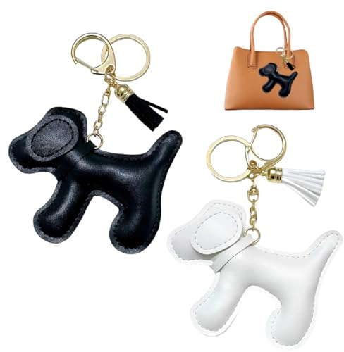 UYVPAER 2 Stück Hunde Schlüsselanhänger, Leder Taschenanhänger Süße Welpe Hundetasche Anhänger Hunde Deko Rucksack Anhänger Geburtstagsgeschenk Für Lieblingsmensch Taschenzubehör(B)