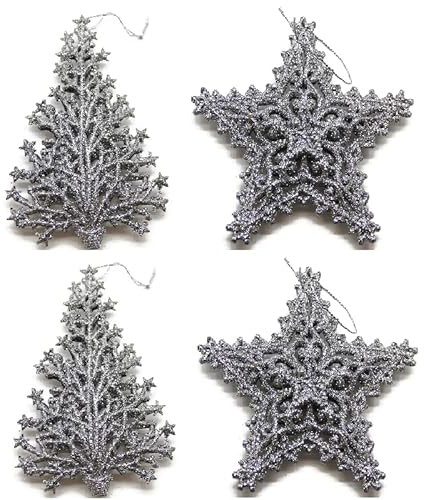 Bada Bing 4tlg. Set Christbaumschmuck Baumanhänger Silber Glitzer edel Weihnachten