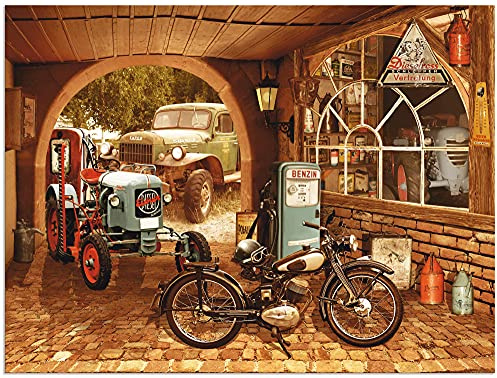 ARTland Wanddeko Wandbild Alu Verbundplatte für Innen & Outdoor Bild 120x90 cm Nostalgie Deko Retro Vintage Werkstatt Fahrzeuge Traktor Motorrad T6HX