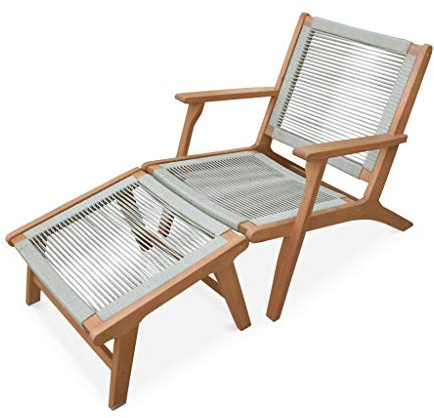 sweeek Alice's Garden - Fauteuil Relax – CUZCO – Eucalyptus. Corde Taupe. avec Repose-Pieds