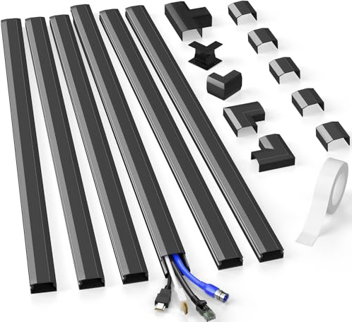 Delamu Cable Trunking, Cable Wall Cover, Paintable Cord Hider to Hide Wires for TV and Computers in Home Office, Black, 2.16M, 6 x 360mm L, 30mm W x 17mm H