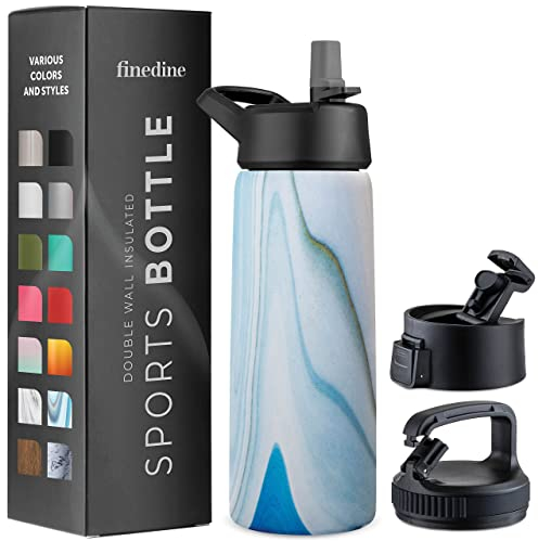 Triple Insulated Stainless Steel Water Bottle with Straw Lid - Flip Top Lid - Wide Mouth Cap (750 ML) Insulated Water Bottles, Keeps Hot and Cold - Great for Hiking & Biking (Exquisite Blue Marble)