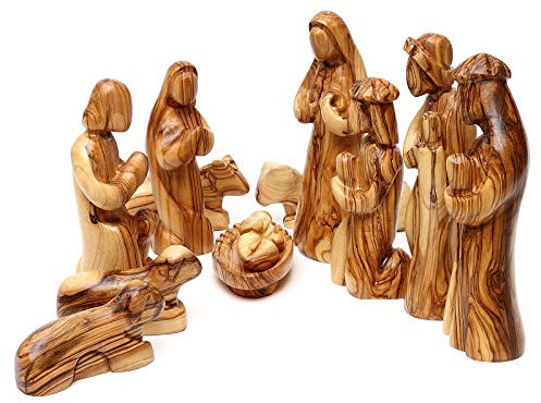Holyart Set Natività 12 Pezzi in Legno d'ulivo di Betlemme 22 cm