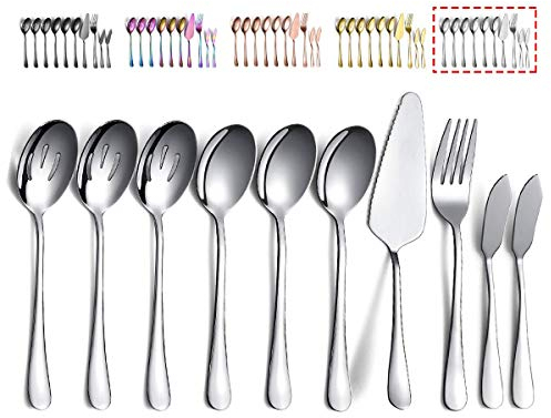 Kyraton Juego de Cubiertos 10 Piezas, cucharas para servir, cucharas ranuradas, tenedor para servir, servidor para pasteles