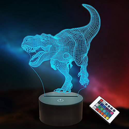 Dinosauro 3D Lampada per illusione ottica Luci notturne a LED per bambini Ragazzi Regali per ragazze, Telecomando a 16 colori con timer, Velociraptor Toys Nightlight (Venditore esclusivo : LIGHTZZ)