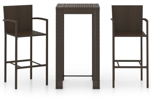 vidaXL Gartenbar Set 3-TLG. mit Armlehnen Theke Bar Tresen Gartentheke Bartisch Stehtisch Barhocker Barstuhl Gartenmöbel Poly Rattan Braun