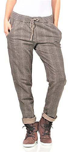 ZARMEXX Pantalon de survêtement en coton à carreaux pour femme, beige, taille unique
