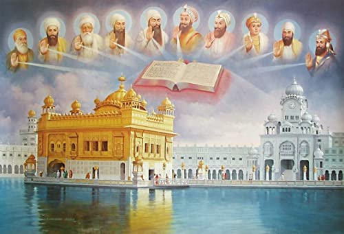 Targets Store All ten Sikh Guru giving blessing from sky to Golden Temple in Amritsar, A rare poster painting of Ten Sikh guru with Golden Temple 30,5 x 45,7 cm Rollposter