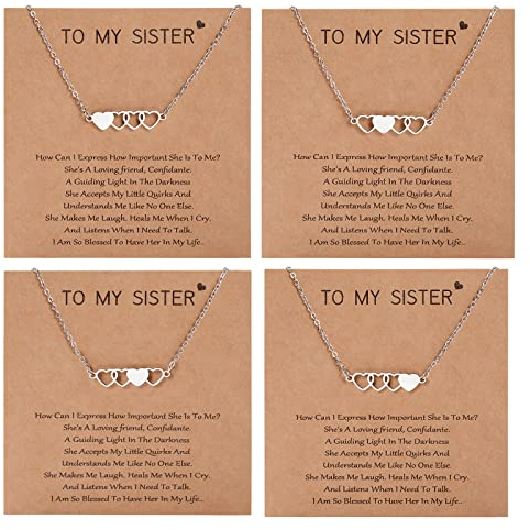 CheersLife 4 Schwestern Halsketten Schmuck Passend Aushöhlen Herz Beste Freundin Freundschaft Abstand Bestie Halskette Set Schwestern Geschenke von Schwester für Mädchen Frauen Geburtstagsgeschenke