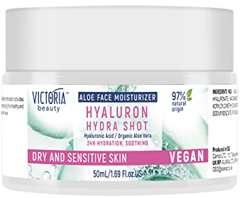 Victoria Beauty Hyaluron Creme mit Bio Aloe Vera, Gesichtscreme für trockene und empfindliche Haut, Anti Aging Tagescreme, Hyaluronsäure Feuchtigkeitscreme, Vegan, Natürliche Formel, 50 ml