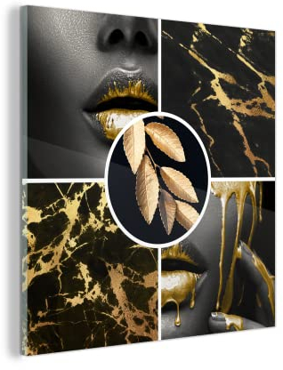 Glasbild Glasfoto Wandbild Bilder Deko 50x50 cm Collage - Farbe - Gold - Marmor
